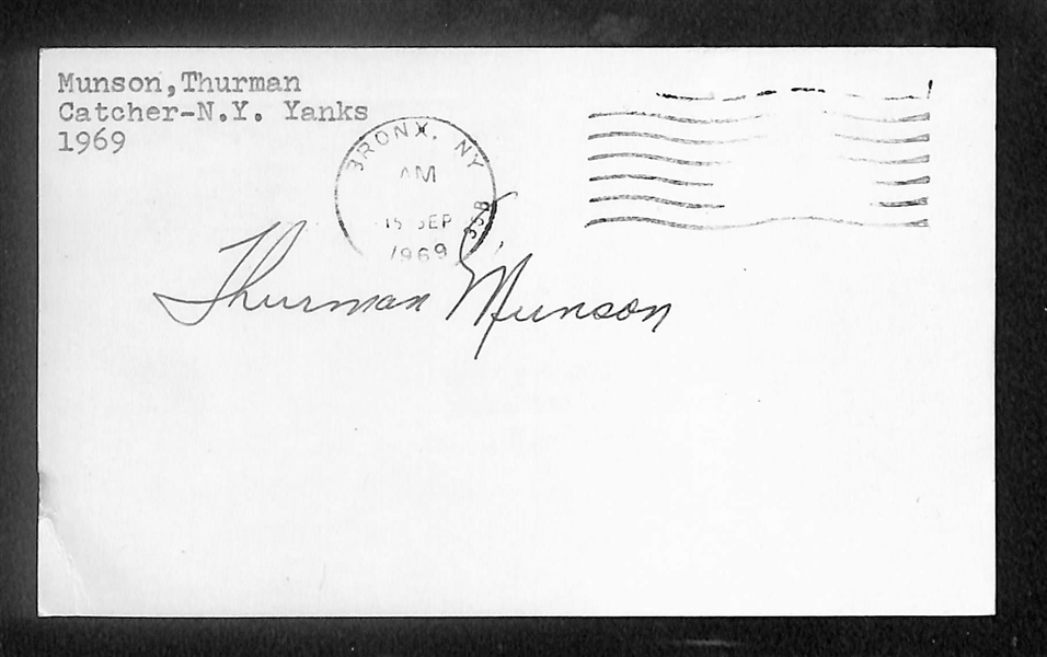 Thurman Munson Signed Index Card from 1969 Rookie Year - (Beckett BAS Letter of Authenticity)