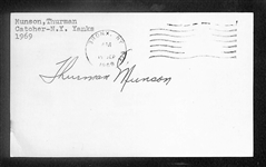 Thurman Munson Signed Index Card from 1969 Rookie Year - (Beckett BAS Letter of Authenticity)