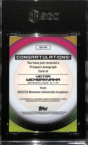 2022-23 Bowman University Inception Victor Wembanyama Rookie Autograph Graded SGC 9