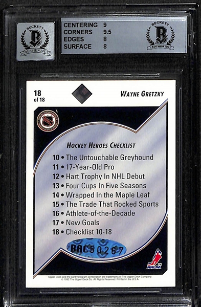 1992-93 Upper Deck Wayne Gretzky Heroes Autograph Graded BGS 8 (10 Auto)