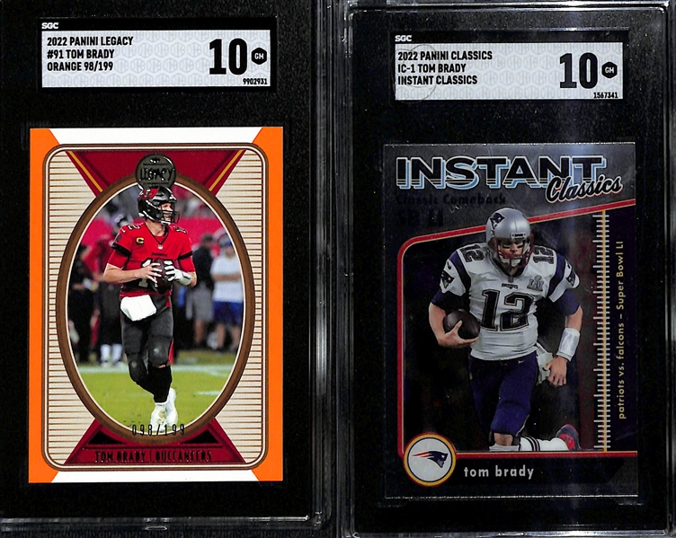 Lot of (9) Graded 2022 Tom Brady Cards w. Panini Legacy Orange (#/199) & Panini Classics Instant Classics SGC 10. 