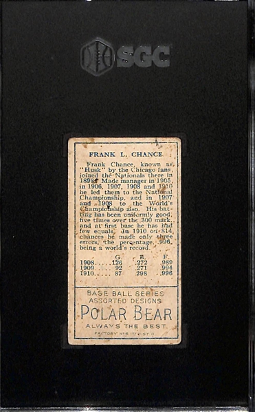 1911 T205 Gold Border Frank Chance (HOF) Piedmont Cigarettes (Polar Bear Back) Tobacco Card Graded SGC 3