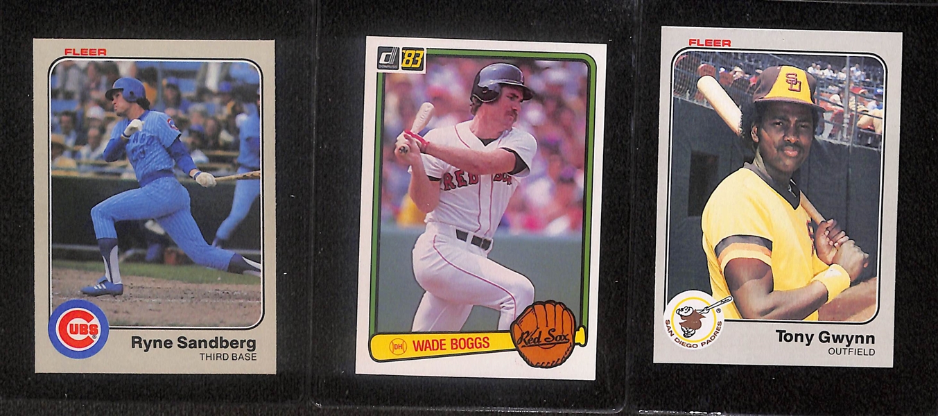 Lot of (3) 1983 Baseball Complete Sets with Boggs, Gwynn, and Sandberg Rookie Cards- (2) Fleer, Donruss