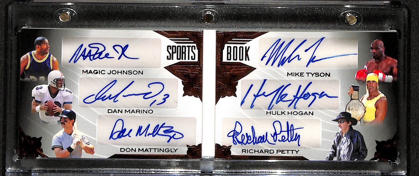 2023 Leaf History Book Magic Johnson/Dan Marino/Don Mattingly/Mike Tyson/Hulk Hogan/Richard Petty Autograph (#/12)