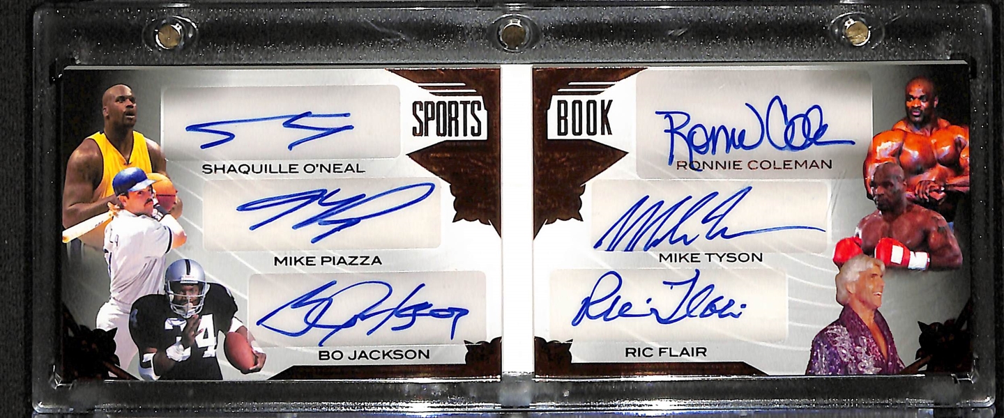 2023 Leaf History Book Shaquille O'Neal/Mike Piazza/Bo Jackson/Ronnie Coleman/Mike Tyson/Ric Flair Autograph (#/12)