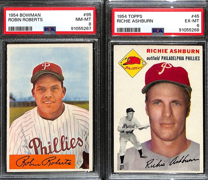 1954 Topps Richie Ashburn #45 PSA 6 & 1954 Bowman Robin Roberts #95 PSA 8