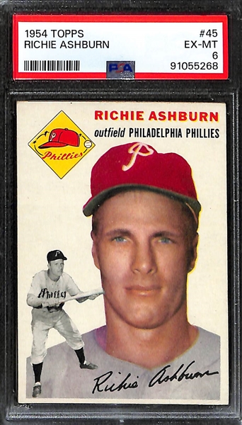 1954 Topps Richie Ashburn #45 PSA 6 & 1954 Bowman Robin Roberts #95 PSA 8