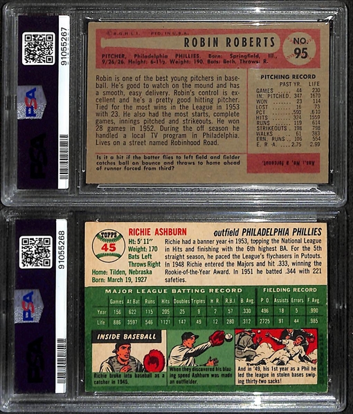 1954 Topps Richie Ashburn #45 PSA 6 & 1954 Bowman Robin Roberts #95 PSA 8