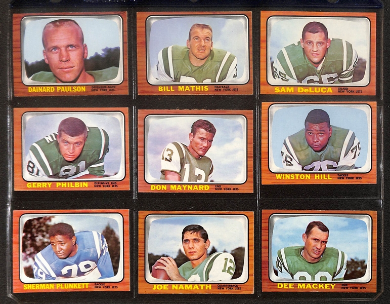 1966 Topps Football Partial Set with Joe Namath (Missing (1) Card- #15 Funny Ring Checklist)