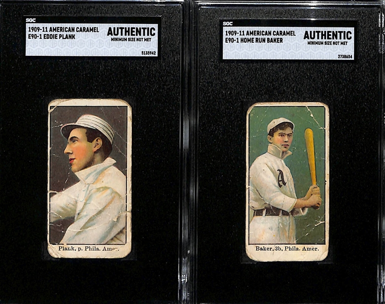 1909-11 E90-1 American Caramel Philadelphia A's HOFer Lot - Eddie Plank & Home Run Baker (Both Graded SGC Authentic)