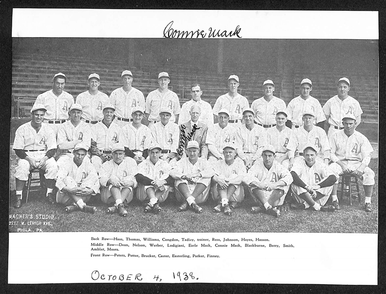 1938 Philadelphia A's Team Photo Supplement Signed Twice by Connie Mack (JSA Auction Letter)