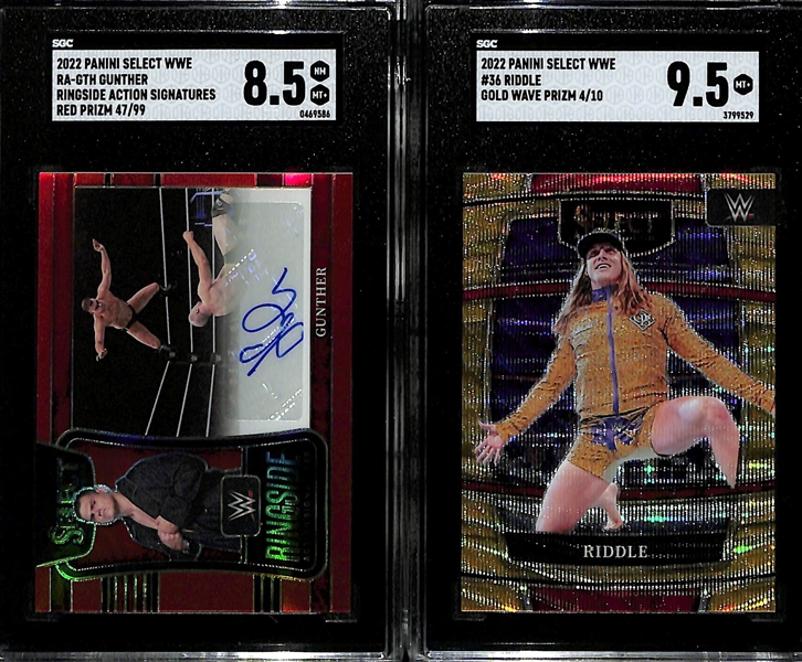 Lot of (2) SGC Graded 2022 Panini Select WWE Cards inc. Gunther Ringside Action Signatures #/99