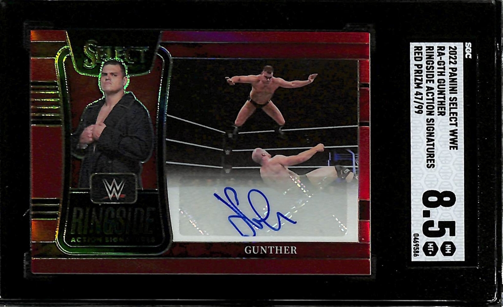 Lot of (2) SGC Graded 2022 Panini Select WWE Cards inc. Gunther Ringside Action Signatures #/99