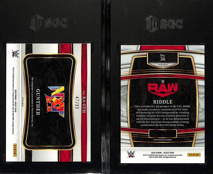 Lot of (2) SGC Graded 2022 Panini Select WWE Cards inc. Gunther Ringside Action Signatures #/99