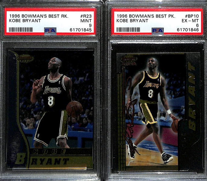 Lot of (2) 1996 PSA Graded Bowman's Best Koby Bryant Rookie Cards inc. #R23 PSA 9 & #BP-10 PSA 6