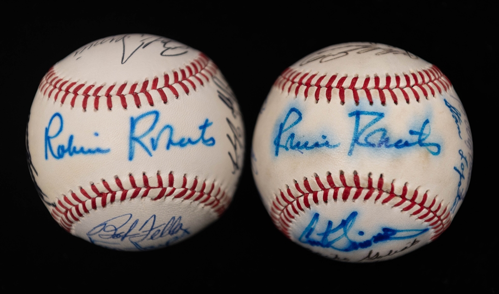 Lot of (2) Multi Signed Old Timers Baseballs w. Mays, Carlton, Feller, & Roberts (Beckett BAS Reviewed)