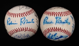 Lot of (2) Multi Signed Old Timers Baseballs w. Mays, Carlton, Feller, & Roberts (Beckett BAS Reviewed)
