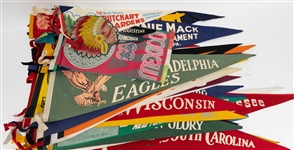 Lot of (36) Vintage Pennants w. Phillies Baseball, Eagles Football, West Point, & Various Others   