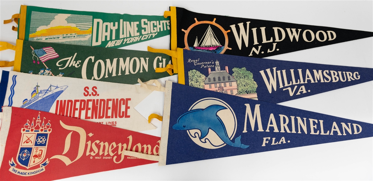 Lot of (36) Vintage Pennants w. Phillies Baseball, Eagles Football, West Point, & Various Others   