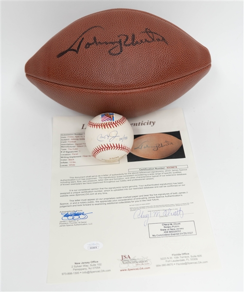 Lot of (2) Baltimore Sports Autograph Memorabilia- Johnny Unitas Signed Football, Cal Ripken Jr Signed Baseball (Beckett BAS Reviewed)