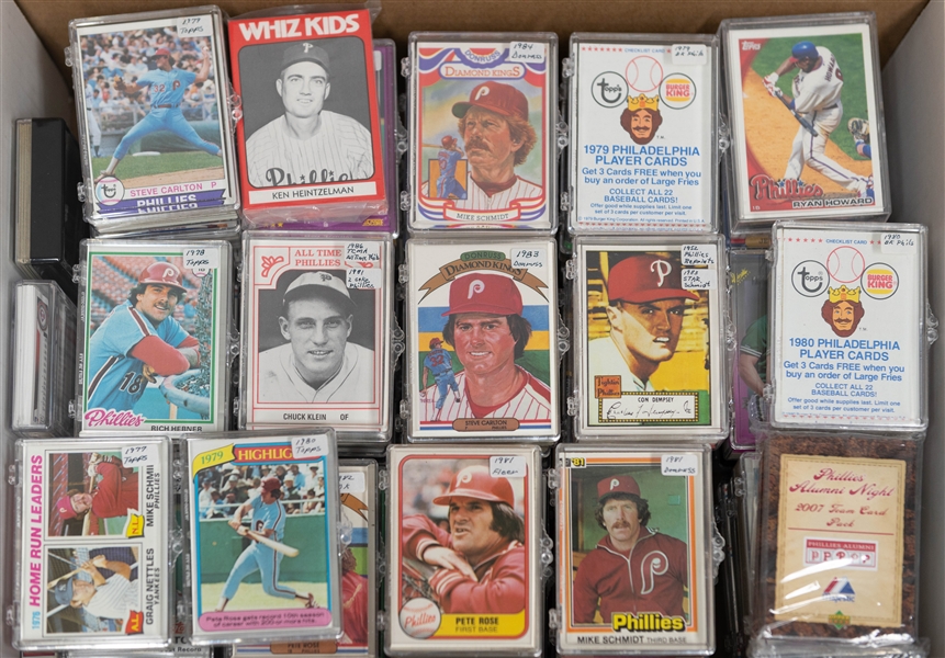 Lot of (55+) 1970s-2000s Phillies Related Team Set and Partial Sets with Schmidt, Rose, Carlton