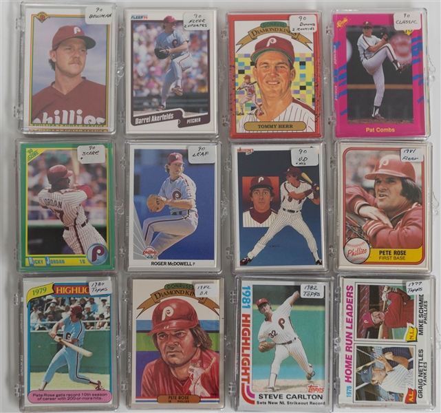 Lot of (55+) 1970s-2000s Phillies Related Team Set and Partial Sets with Schmidt, Rose, Carlton