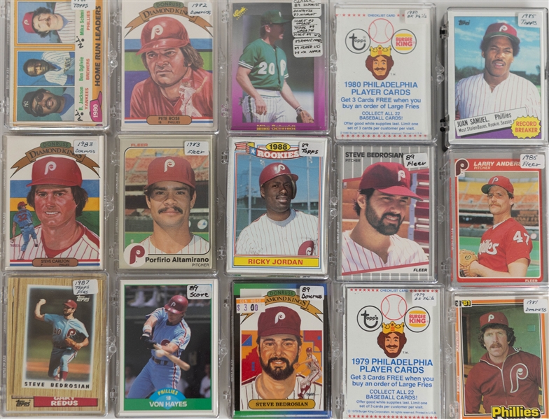 Lot of (55+) 1970s-2000s Phillies Related Team Set and Partial Sets with Schmidt, Rose, Carlton