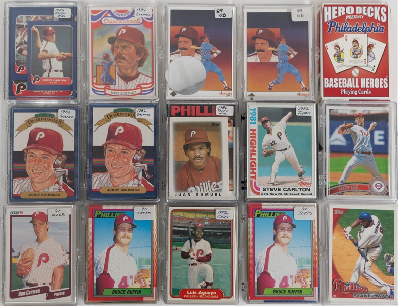 Lot of (55+) 1970s-2000s Phillies Related Team Set and Partial Sets with Schmidt, Rose, Carlton