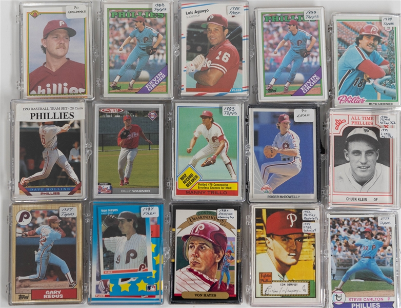 Lot of (55+) 1970s-2000s Phillies Related Team Set and Partial Sets with Schmidt, Rose, Carlton