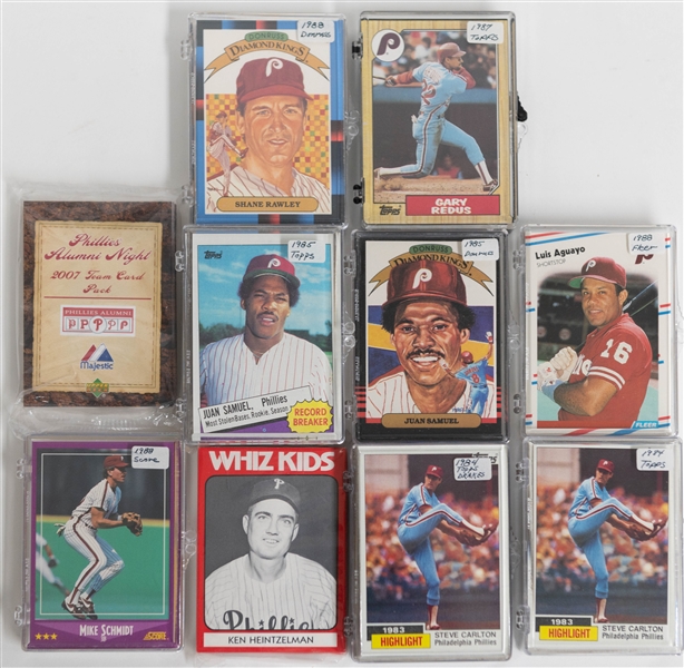 Lot of (55+) 1970s-2000s Phillies Related Team Set and Partial Sets with Schmidt, Rose, Carlton