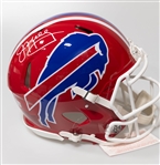 Jim Kelly Buffalo Bills Authentic Throwback Signed Red Full Size Speed Helmet Beckett BAS Witness Sticker of Authenticity