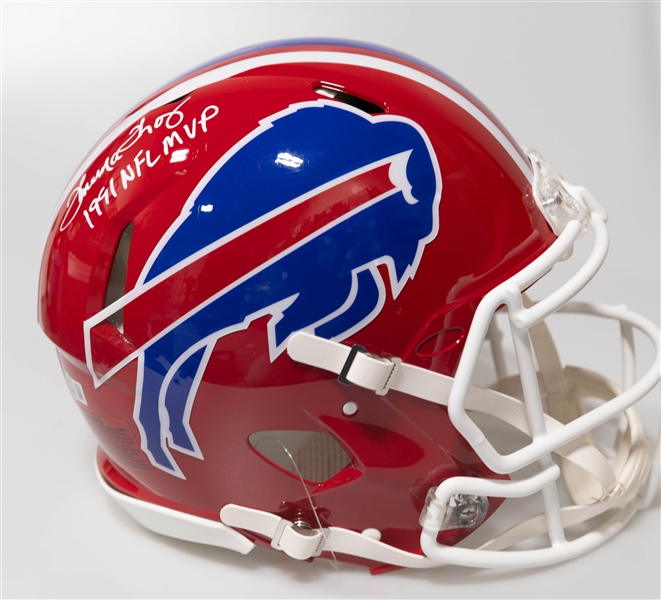 Thurman Thomas Buffalo Bills Authentic Throwback Signed Red Full Size Speed Helmet (1991 NFL MVP Inscription) Beckett BAS Witness Sticker of Authenticity