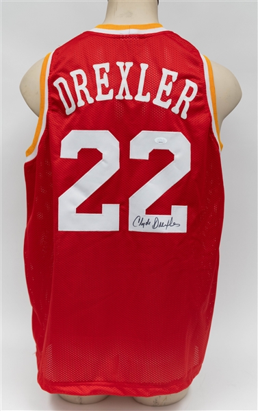 Clyde Drexler Signed The Glide Custom Replica Rockets Jersey (JSA COA)