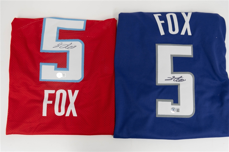 Lot of (2) De'Aaron Fox Signed Replica Sacramento Kings Jerseys- Purple, Sactown Orange Custom Jersey (Beckett COA)