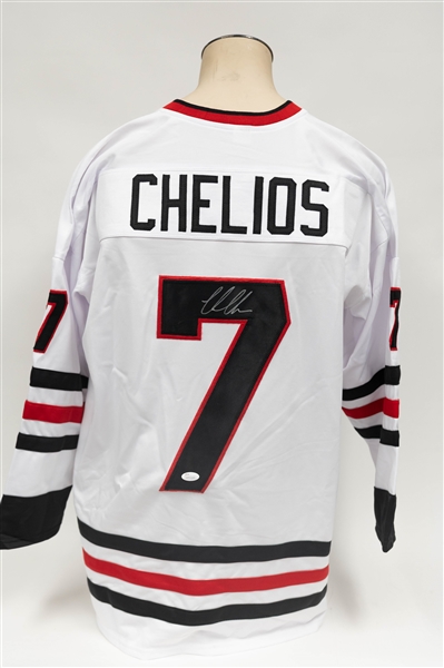 Chris Chelios Signed Custom White Chicago Blackhawks Jersey (JSA COA)