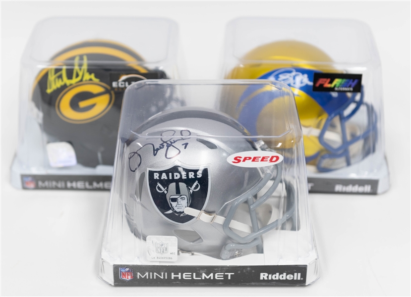 Lot of (3) Signed NFL Mini Helmets- Sterling Sharpe Eclipse Helmet, Isaac Bruce Flash Helmet, Matt Leinart Speed Helmet (Beckett BAS Reviewed)