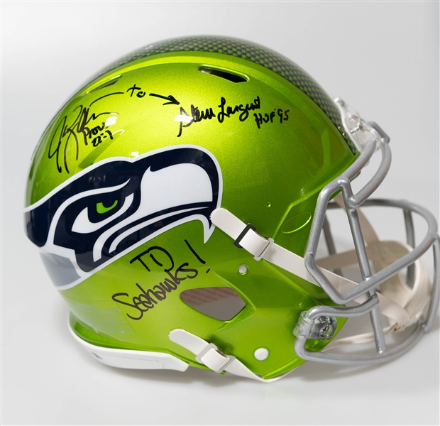 Steve Largent & Jim Zorn Autographed/Signed Full Size Seattle Seahawk Authentic Flash Speed Helmet Mill Creek Sports Certificate of Authenticity