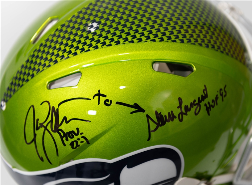 Steve Largent & Jim Zorn Autographed/Signed Full Size Seattle Seahawk Authentic Flash Speed Helmet Mill Creek Sports Certificate of Authenticity