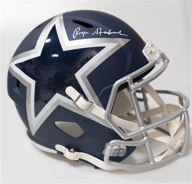 Roger Staubach Autographed/Signed Full Size Dallas Cowboy Replica AMP Speed Helmet Beckett/BAS Witnessed Sticker of Authenticity!