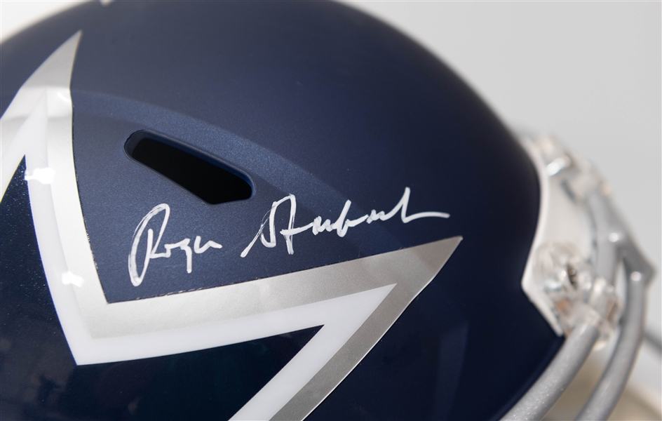 Roger Staubach Autographed/Signed Full Size Dallas Cowboy Replica AMP Speed Helmet Beckett/BAS Witnessed Sticker of Authenticity!