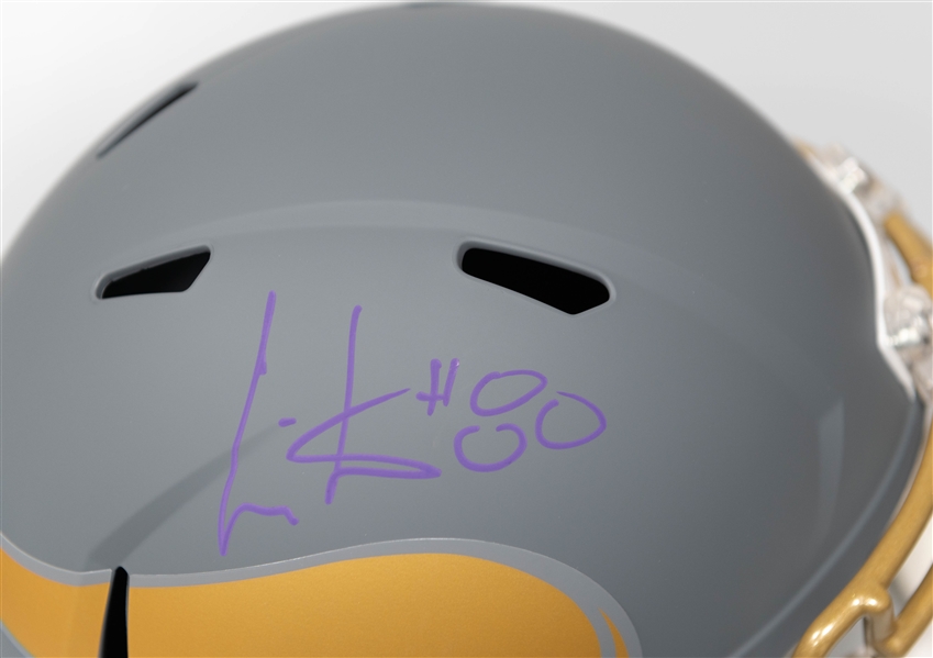 Chris Carter Autographed/Signed Full Size Minnesota Viking Slate Riddell Replica Helmet Beckett/BAS Witnessed Sticker of Authenticity!