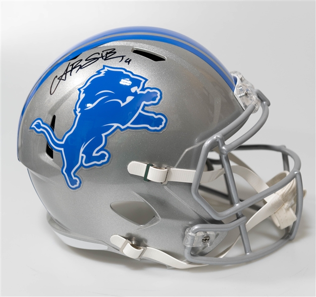 Amon-Ra St. Brown Autographed/Signed Full Size Detroit Lions Riddell Replica Riddell Helmet Beckett/BAS Witnessed Sticker of Authenticity!