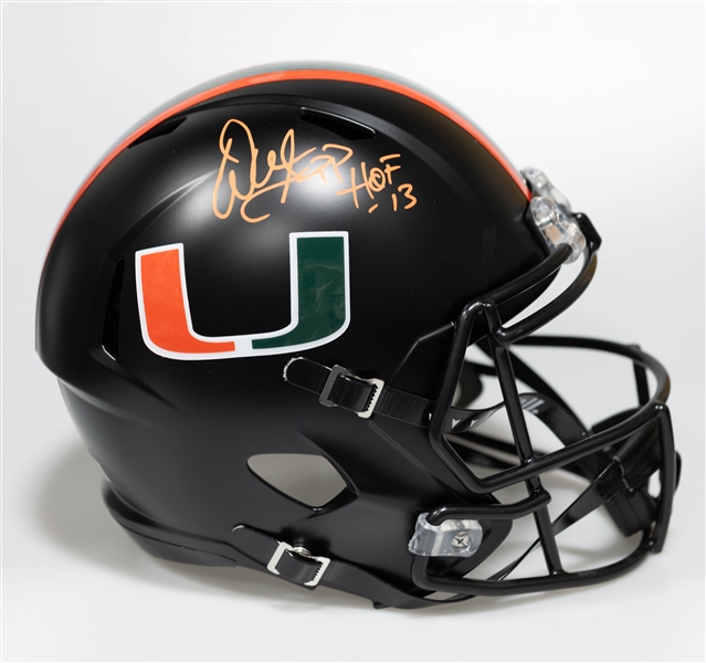 Warren Sapp Autographed/Signed Full Size Miami Hurricane Replica Riddell Helmet - Beckett/BAS Witnessed Sticker of Authenticity!