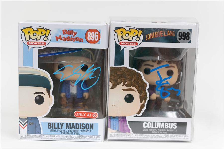 Signed Funko Pop Lot - Adam Sandler (Billy Madison Target Exclusive - PSA/DNA COA) & Jesse Eisenberg (JSA COA)