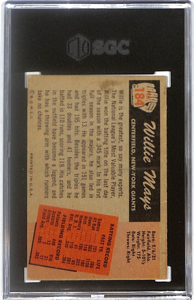 1955 Bowman Willie Mays #184 Graded SGC 3