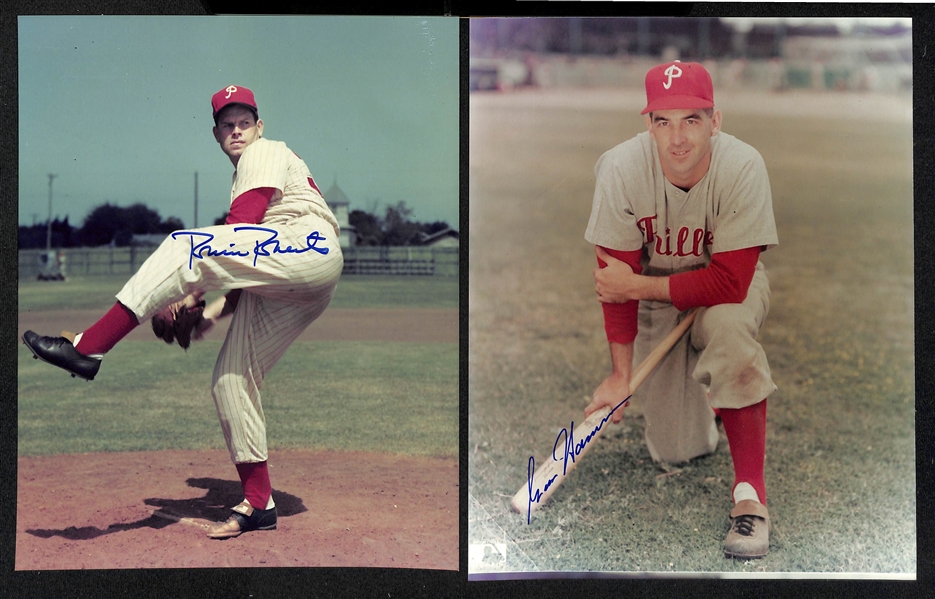 Lot of (9) 1950s Phillies Signed 8x10 Photos including (2) Robin Roberts, Ganny Hamner, Dal Ennis, and more (Beckett BAS Reviewed)