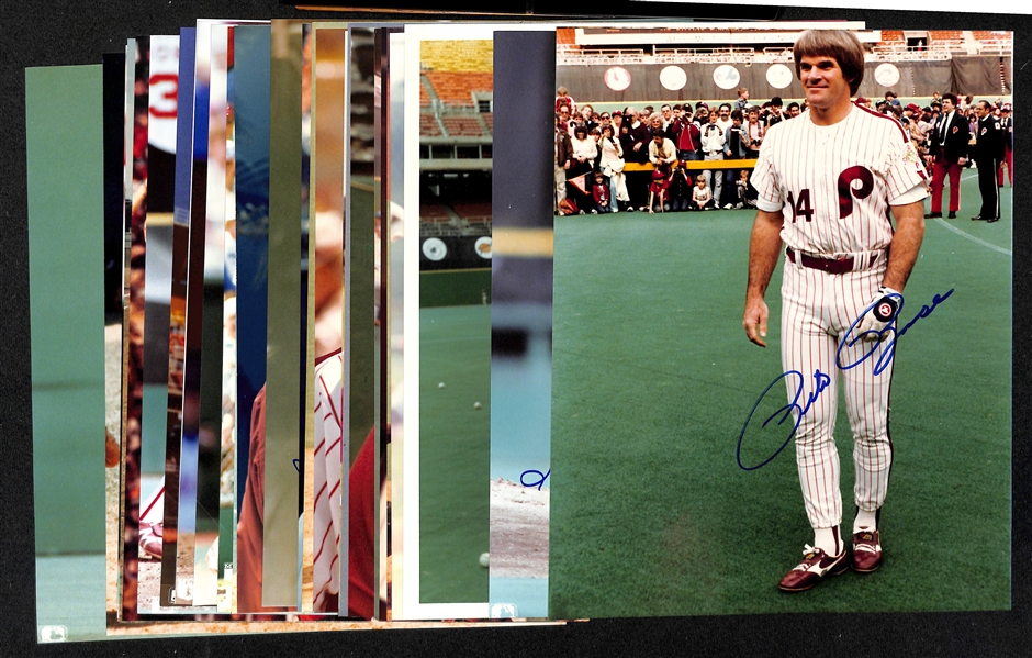 Lot of (27) 1980s Phillies Signed 8x10 Photos including Pete Rose, Steve Carlton, Mike Schmidt, Darren Daulton, and more (Beckett BAS Reviewed)