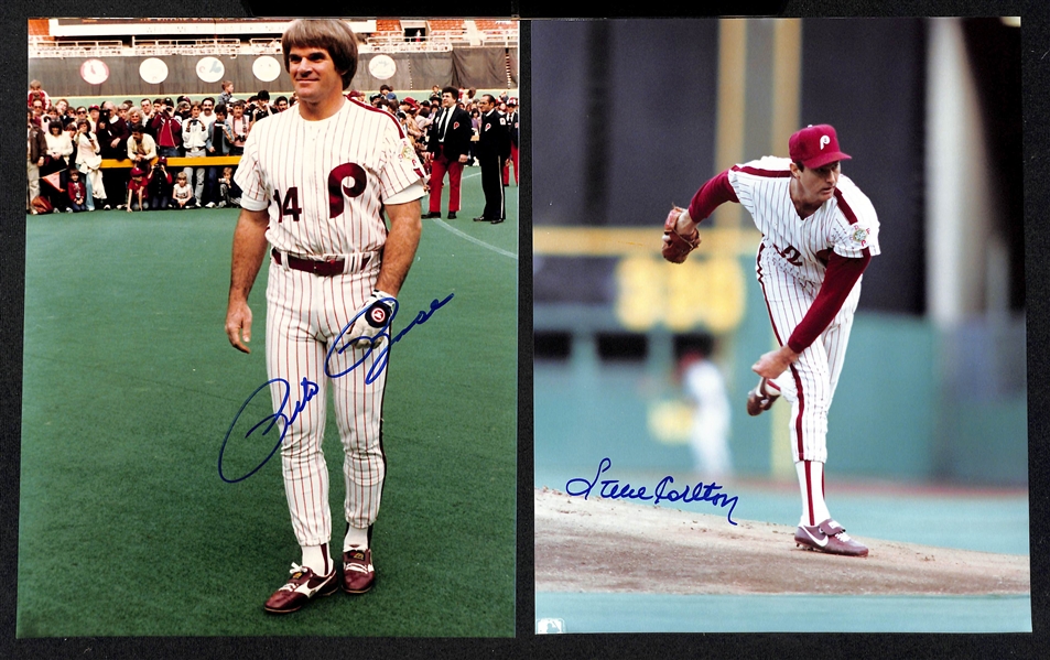 Lot of (27) 1980s Phillies Signed 8x10 Photos including Pete Rose, Steve Carlton, Mike Schmidt, Darren Daulton, and more (Beckett BAS Reviewed)