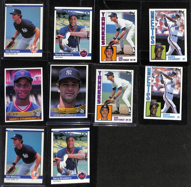 Lot of (5) 1984 Baseball Complete Sets with Mattingly and Strawberry Rookie Cards- (2) Topps, (2) Fleer, Donruss