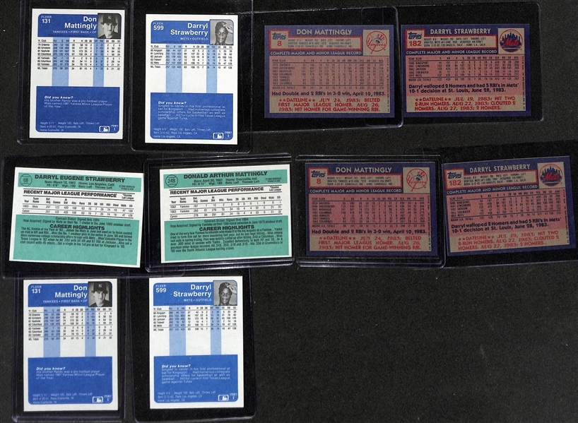 Lot of (5) 1984 Baseball Complete Sets with Mattingly and Strawberry Rookie Cards- (2) Topps, (2) Fleer, Donruss